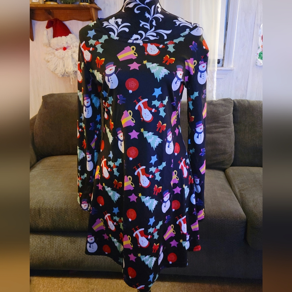 First Lady Black & Multicolor Decorative Holiday Dress Size S